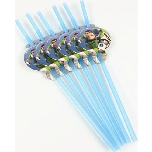 6pcs Toy Story Theme Plastic Flexible Drinking Straws Girl Boy Birthday Party Wedding Festival Decoration Supplies For Kids