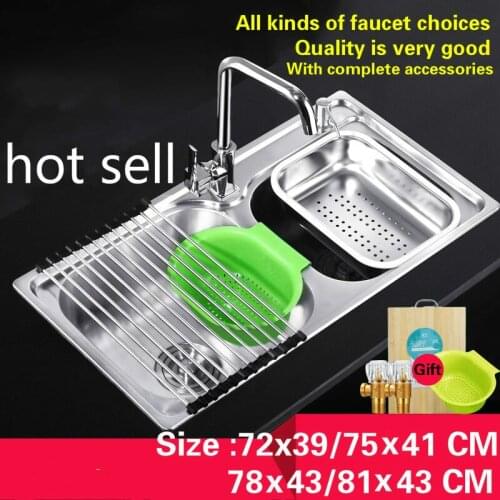 Free shipping Standard kitchen double groove sink 304 food grade stainless steel luxury hot sell 72x39/75x41/78x43/81x43 CM