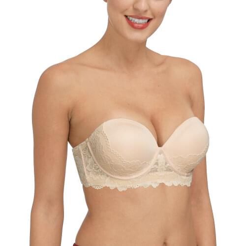 New Women Strapless Halter Invisible Lace Bras Padded Push Up Bra Underwire Sexy Lingerie 30 32 34 36 38 40 42 44 A B C D DD E