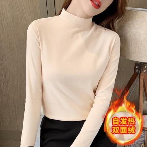 Woman Tshirts Regular/Autumn/Winter High Collar Embroidered Long Sleeve T-shirt Womens Top Ropa Mujer Camisetas