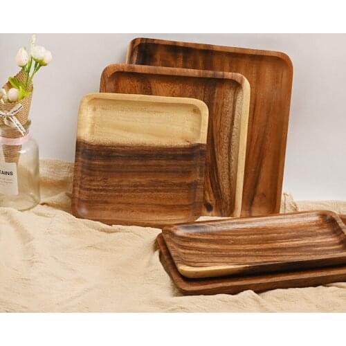 Chinese Rectangle Kung Fu Tea Trays Wooden Vintage Acacia Text Custom Fruit Dishes Saucer Dessert Dinner Bread Wood Plates Gift