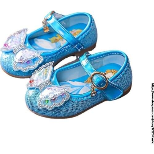 Disney Girls Leather Shoes Snow White Princess Kids Casual Children Glitter Crystal Dancing Shoes Bowknot Girl Sandals