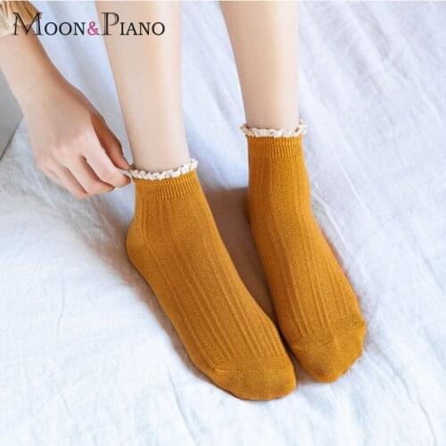 Lace Short Socks Women Cotton Solid Color Warm Lovely Style Stripe Pattern Spring Campus Simple Fashion Cute Ankle Sock