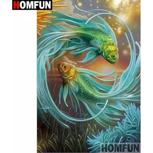 HOMFUN Full Square/Round Drill 5D DIY Diamond Painting "fish"Embroidery Cross Stitch 5D Home Decor A06514