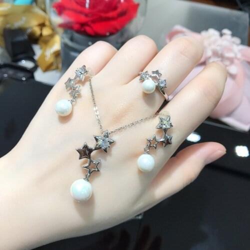 Poetry Of Jew Store S925 silver Set of pearls the star style a friend a gift silver pearl ring pearl earring