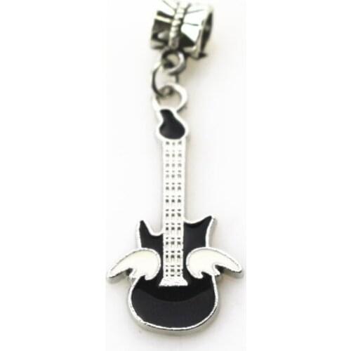 20pcs/lot guitar charms hanging charm big hole pendant beads charm fit pando bracelet diy jewelry dangle charms