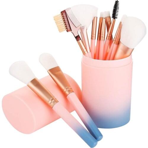 12 pcs Professnial Makeup Brushes Case Box Set with Cylinder Gradient Handle Foundation Powder Brush Brochas Pincel Maquiagem