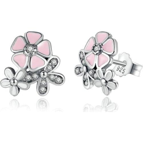 Real 925 Sterling Silver Cherry Blossoms Cute Stud Earrings For Women Kids 2020 Wedding Gift Female Pendientes Drop Shipping