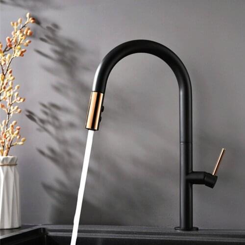 Kitchen Faucets White/Black Brass Heighten Kitchen Faucet Pull Out Button to Switch Flush Two Exit Modes Delicate Sink Mixer Tap