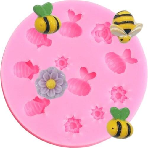 Cartoon Bee Silicone Mold Cupcake Topper Baby Birthday Fondant Cake Decorating Tools Chocolate Gumpaste Molds Candy Clay Moulds
