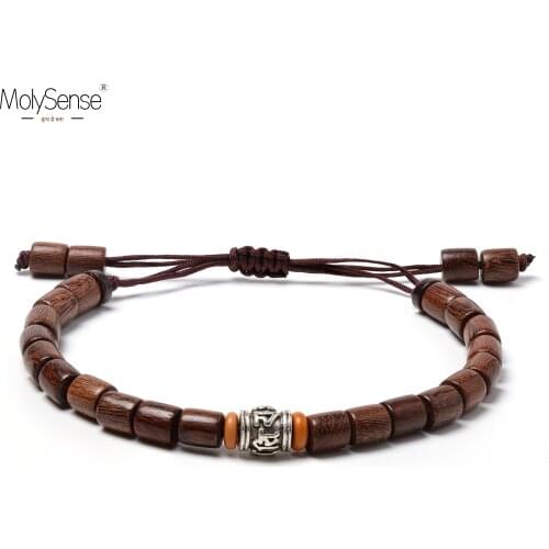 MolySense Handmade Tibetan Prayer Wheel Bead Olive Nut Bracelet Tibetan Buddhist Mantra Sign Charm Natural Wood Beads Bracelet