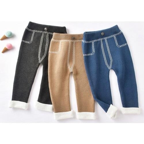Knitted Newborn Trousers Ribbed Cotton Leggings For Baby Girls Pants Infant Boys Curle Pants 3 Colors Autumn Wool Leggings Pants