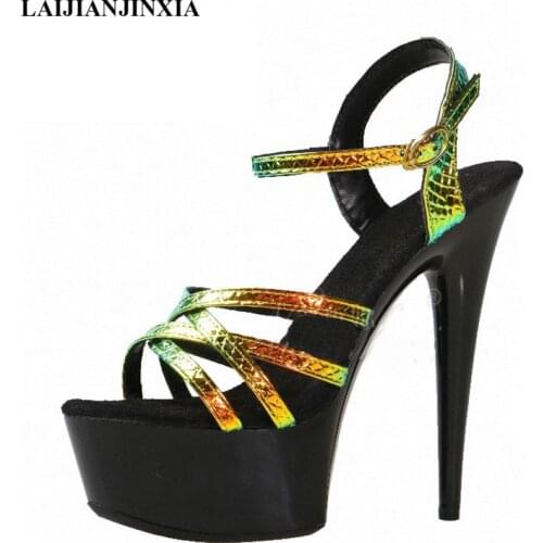 LAIJIANJINXIA 15 CM Super Stiletto High Heels Roman Open Toe Womens Platform Sandals Sexy Fetish Nightclub Pole Dance Shoes