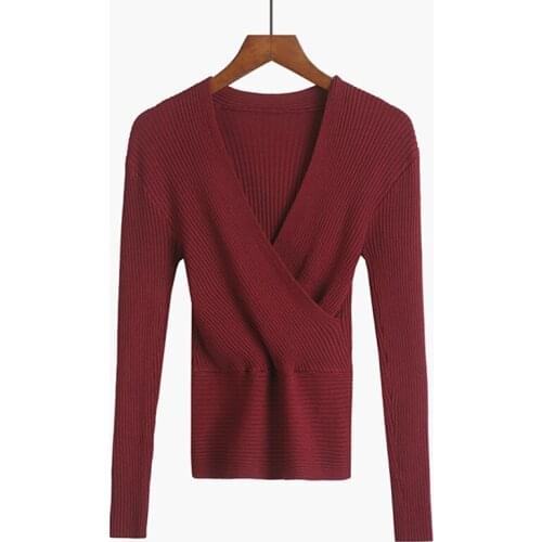 Crop Top Women Knitted Sweater Woman Sexy Deep V-Neck Women Sweaters And Pullovers Korean Long Sleeve Pull Femme Tops