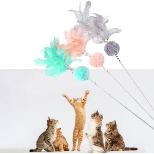 Funny New Style Pet Teaser Stick Bell Plush Ball Feather Rod Wand Funny Interactive Play Toy Cat Training Supplies Products