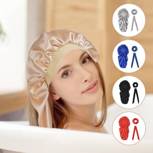 Women Sleep Cap Silk Shower Cap Satin Bonnet For Braided Hair Bath Hat Bathroom Products Bath Supplies Set