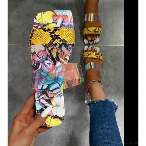 Womens shoes plus size slippers female summer 2021 new butterfly flat-bottomed snake print color flat-bottom beach flip flops