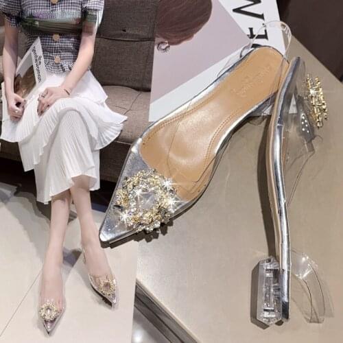 2021 New PVC Slippers Women Sandalen Fashion Crystal Shoes Women Summer Female Rubber Flat Sandals for Women Slip on Flats