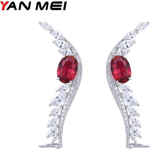 YAN MEI 2017 Feather White Gold Color AAA CZ Dangle Earrings Luxury Jewelry for Woman GLE5888