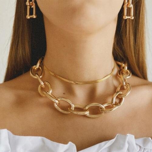 New Punk Miami Cuban Choker Necklace For Women Big Gold Aluminium Chain On Neck Collar Statement Hip Hop Exaggerated Jewelry