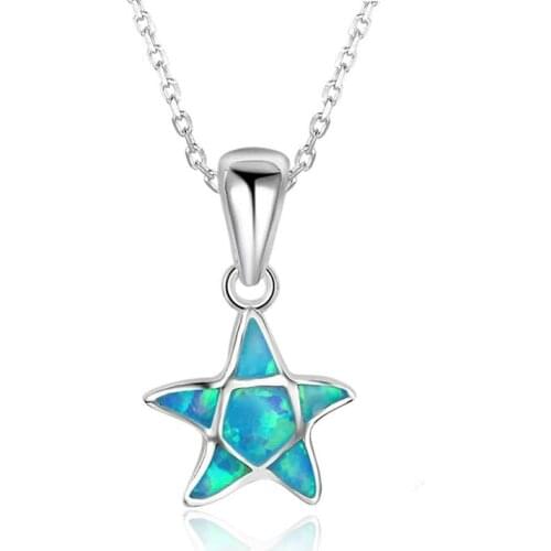 Fashion Women Necklace Cute Starfish Blue Imitation Opal Stone Pendant Necklace For Women Accessories Jewelry Girl Gift