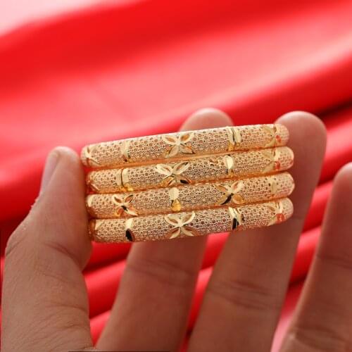 4pcs/Lot Gold Bracelet 4-10 Baby Girls Child Dubai Circle Bangles Jewelry Arab Middle Eastern African Fashion Metal Bangle