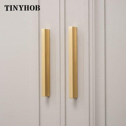 Gold Brass Square Long Furniture Handles Modern Pulls Cupboard Wardrobe Dresser Shoe Box Drawer Cabinet Wine Bar Knob