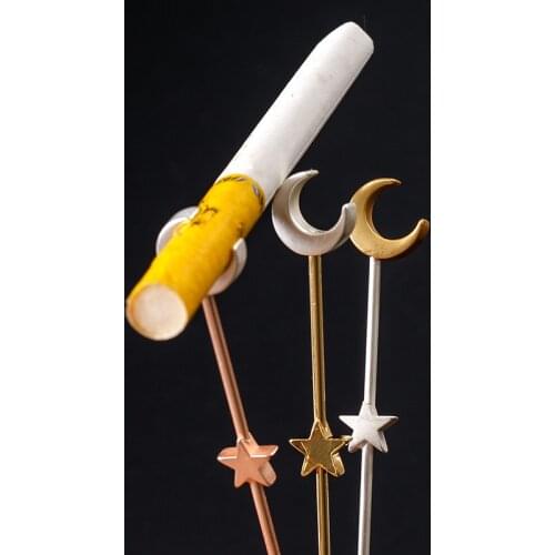 1pcs Fairy Star Moon Scepter Smoking Ring Band Rose Gold Shelf Cigarette Holder Hand Free Gamer Helper Fashion Jewelry