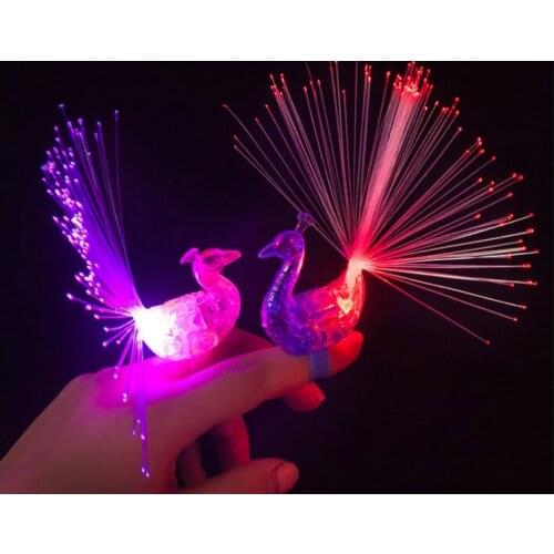 10Pcs Peacock Finger Light Colorful LED Light-up Rings Party Gadgets Kids Intelligent Toy for Brain Development-Color Random