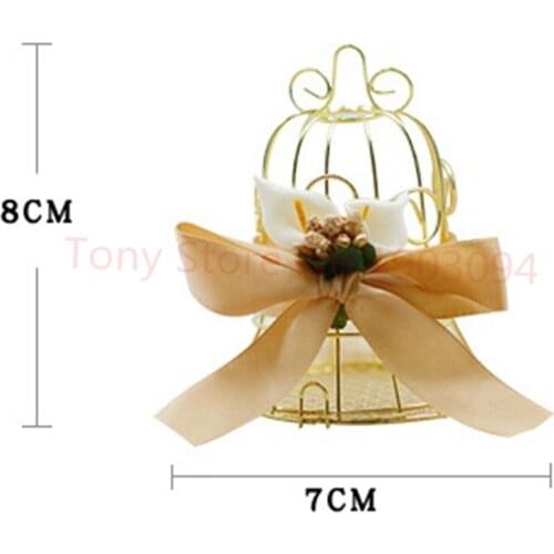 150PCS Golden Bird Cage Bell Candy Box Wedding Favor Celebration Party Guests Return Gift Packaging
