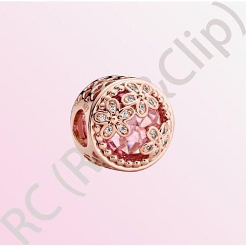 2020 New Arrival s925 Sterling Silver Beads Sparkling Pink Daisy Flower Charms fit Original Pandora Bracelets Women DIY Jewelry