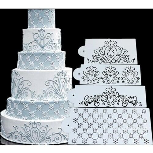 4 Pcs/set Floral Lace Cake Stencils Wedding Cake Border Molds DIY Cake Craft Stencils Cake Baking Tools