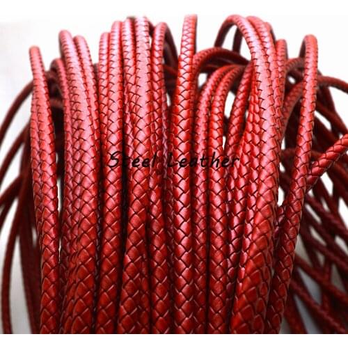 5m/lot Approx 5mm Round Braided Leather Cords Vintage Black Coffee Red Leather String Rope for Bracelet Jewelry Making Bracelet