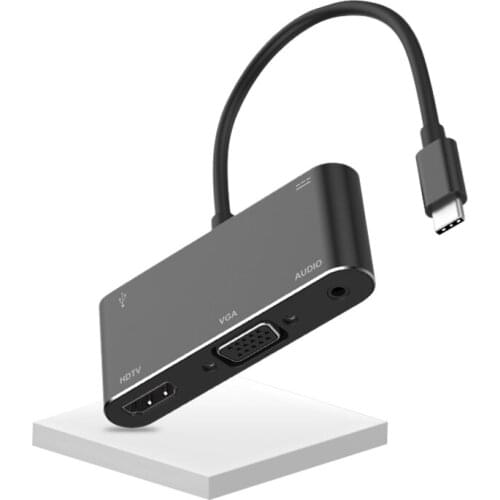 5 in 1 4K USB C Type-C to HDMI-compatible/VGA/Audio/USB 3.0 Port+USB C Port(PD) Converter for Laptop Macbook Nintend Switch