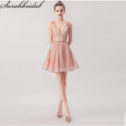 Sparkle Graduation Gown V Neck A Line Empire Backless Homecoming Dress Sleeveless Sashes Mini Illusion Vestidos Cortos 5267