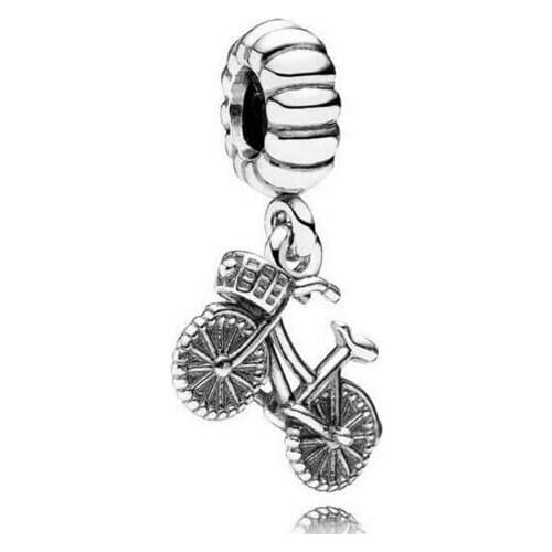Genuine 925 Sterling Silver Bead Bike Bicycle Charm Beads Pendant Fit Original Women Pan Bracelet & Necklace Diy Jewelry