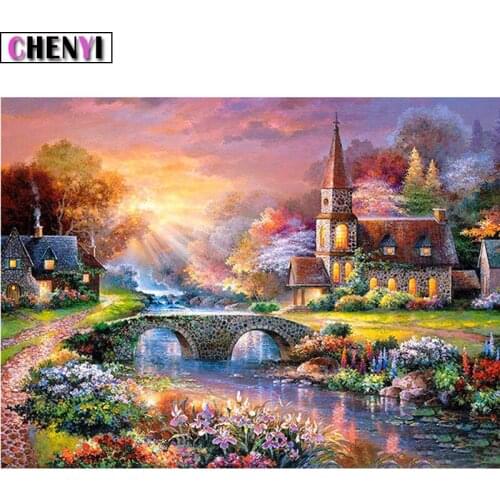 CHENYI 5D Diy Diamond Painting Forest House Full Square Diamond Embroidery Cross Stitch Kit Handcraft Mosaic Diamonds Wall Decor