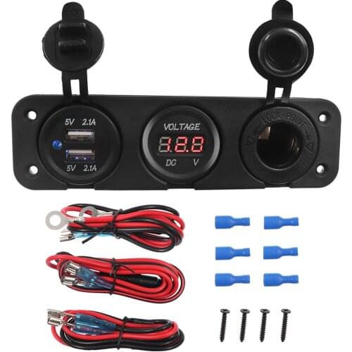 DC 12V USB Socket Splitter Motor Car DC Digital Voltmeter 3 Hole Panel Power Socket/Dual USB Car Electronics Cigarette Lighter