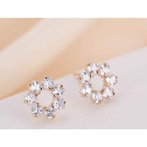 DE333 Street Snap Series Fashion Elegant Copper Zircon Geometry Flower Ear Stud GIRLS Gift Banquet WOMENS Jewelry Earrings