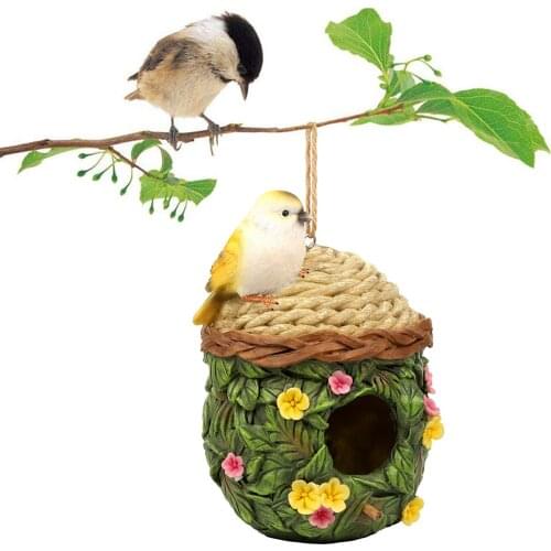Decorative Bird House with Flower, Jute Cord, Garden Decoration Hanging Nest Hanging Bird House Bird Feeder