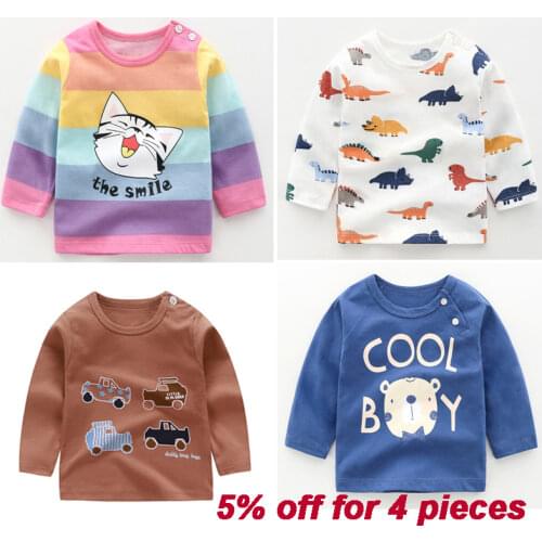 Baby Tops 100% Cotton Children T-shirt Cartoon Full Sleeve Baby Boys Girls Tees Kids Children Casual Clothing O-Neck Clothes