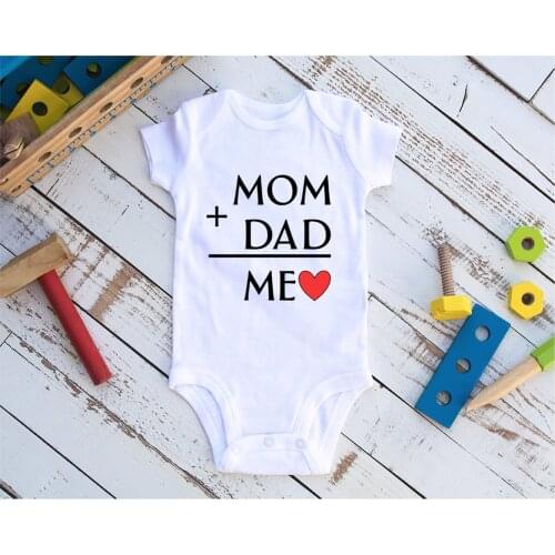 Mom + Dad = Me Baby Bodysuit Newborn Baby Clohting Funny Letter Rompa Boys Girls Casual Jumpsuit Outfit Clothes 0-24 Months