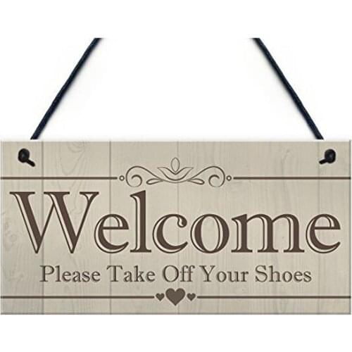 Welcome Please Take Your Shoes Wooden Sign Hanging Plaque for Home Wall Decor