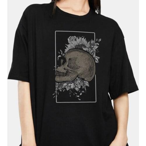 Horror skull print Gothic T-shirt Harajuku casual loose grunge style graphic top Tee streetwear summer punk style women clothing