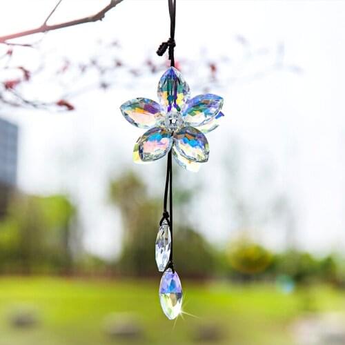 H&D Crystal Flower Suncatcher Car Pendant Lucky Hanging Ornament Car Interior Decoration Car Accessories Home Decor(Colorful)