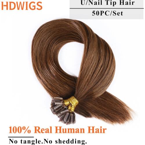 QHP Hair Straight Keratin Human Fusion Hair Nail U Tip Machine Made Remy Human Hair Extensions 1g/ps 50g Muti-Color