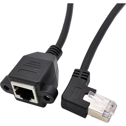 RJ45 male to female screw panel mounted Ethernet LAN network 90 degree right angle extension cable converter 0.3m 0.6m 1 m
