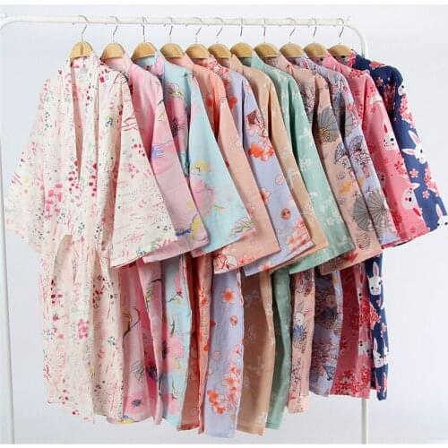 17Colors Cotton Woman Sleepshirts Kimono Yukata Japanese Style Floral Loose Long Sleepwear NightGown Cardigan Leisure Bathrobe