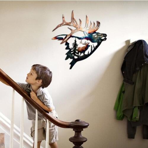 Metal Antler Faux Deer Skull Ornament Indoor And Outdoor Household Wall Hanging Decoration Garden Animals Silhouette Decor