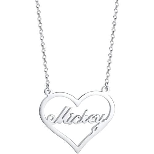 Fashion Custom Stainless Steel Name Heart Necklace Women Men Personalized Letter Silver Color Choker Necklace Gift